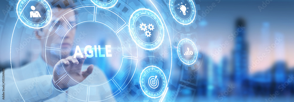 Poster business, technology, internet and network concept. agile software development.