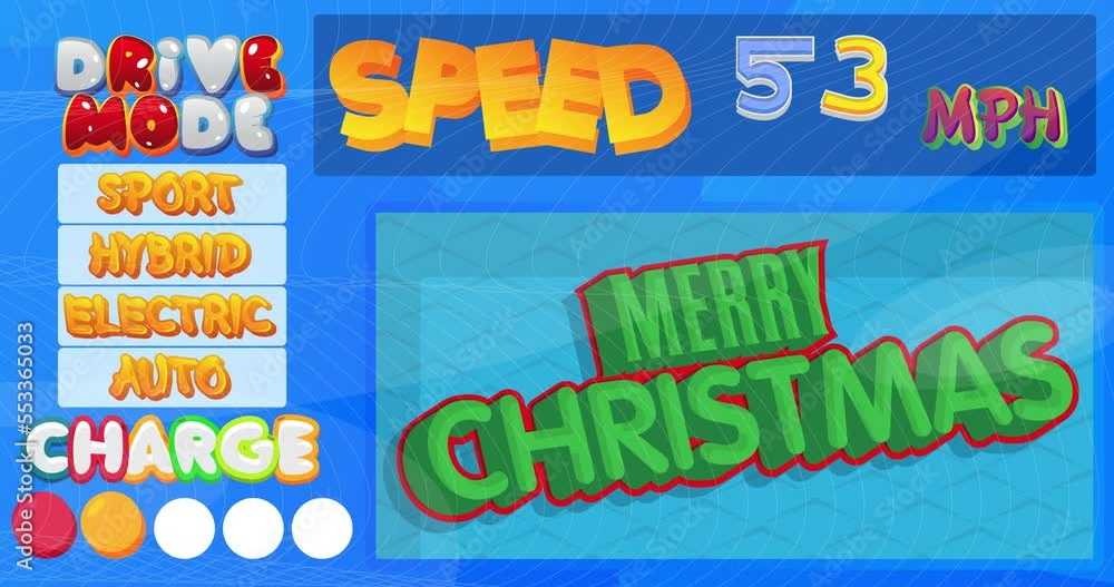 Poster cartoon car dashboard with merry christmas text. digital graphical user interface animation.