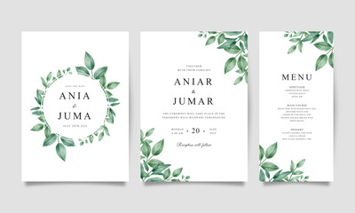 Elegant greenery watercolor for wedding invitation card template set