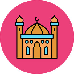 Mosque Multicolor Circle Filled Line Icon