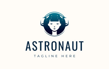 Woman Astronaut Headphones Logo Design Template
