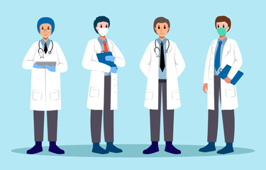 Male physician cartoon characters design . Vector .