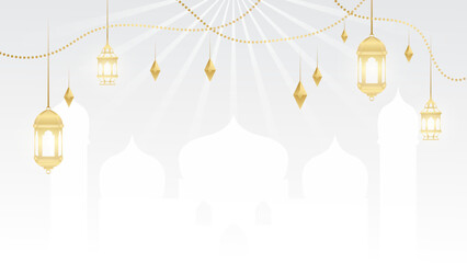 Arabic Islamic Elegant White and Golden Luxury Ornamental Background with Islamic Pattern and Decorative Ornament Border Frame