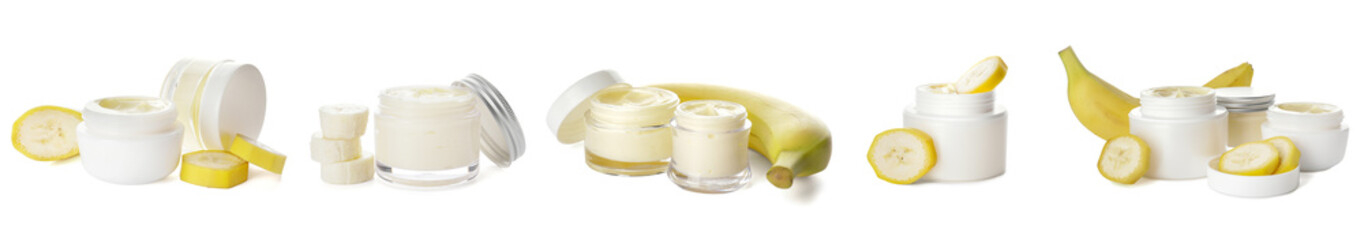 Collage on natural banana cream on white background