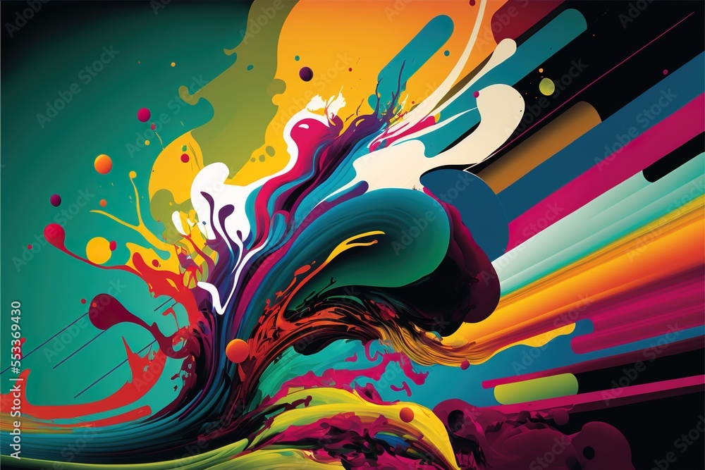 Poster a colorful abstract painting with a black background and a white border with a black border and a wh