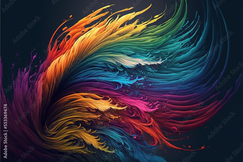 Poster a colorful abstract background with a wave of paint on it's side and a black background with a white
