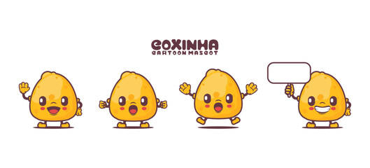 Coxinha cartoon mascot. Brazilian food vector illustration