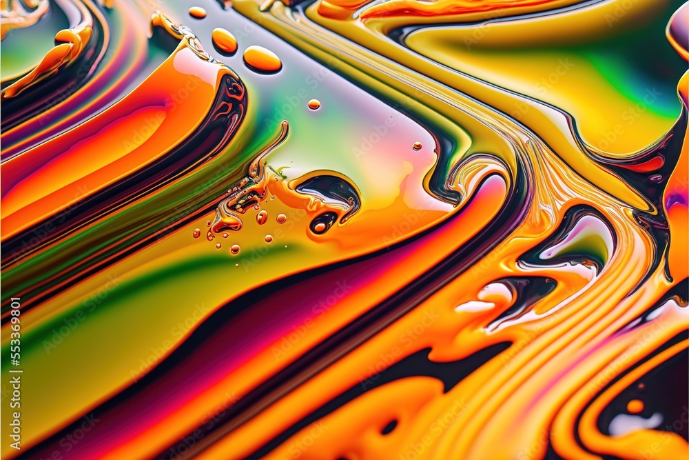 Poster a colorful liquid painting with a black background and a white border with a black border and a whit