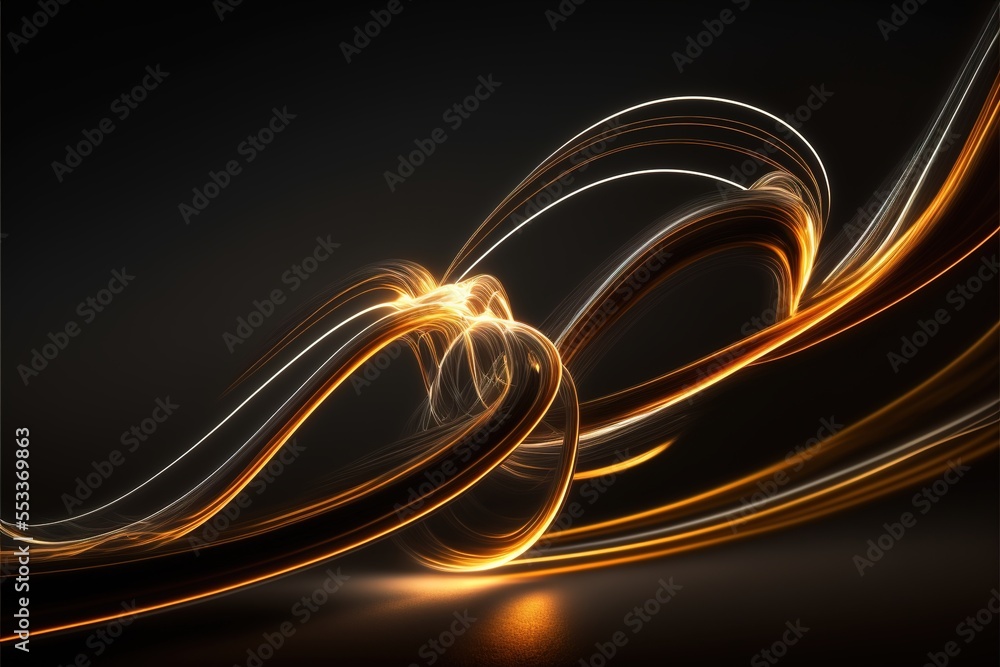 Poster a black background with a yellow and white swirl on it's side and a black background with a white an