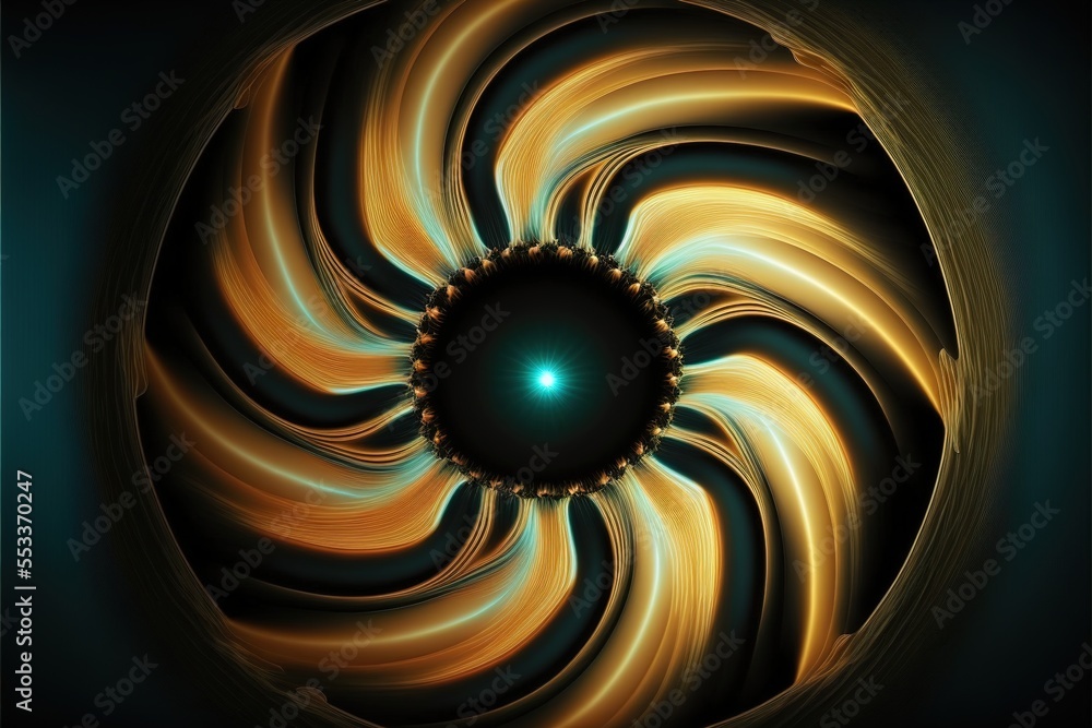 Poster a computer generated image of a circular object with a green center and a blue center in the center 