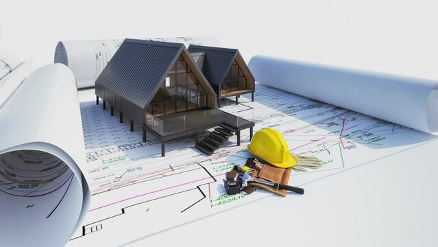 Bauplanung an einem energieeffizienten Mehrzweckgeb&auml;ude in moderner Architektur - 3D Visualisierung