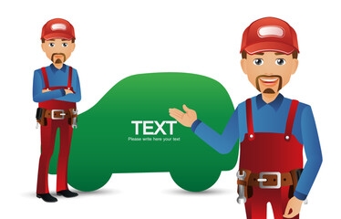 Set of technician with different poses