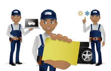 Set of technician with different poses