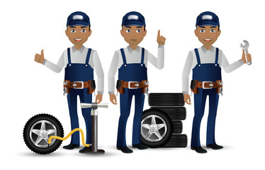 Set of technician with different poses