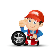 Set of technician with different poses