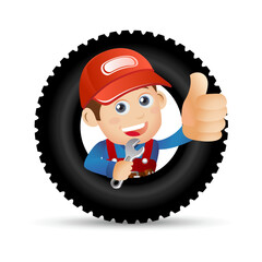 Set of technician with different poses