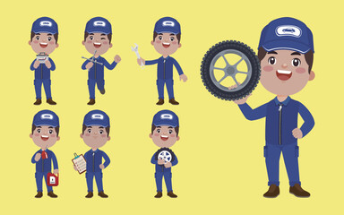 Set of technician with different poses