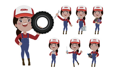 Set of technician with different poses