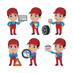 Set of technician with different poses
