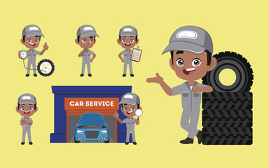 Set of technician with different poses