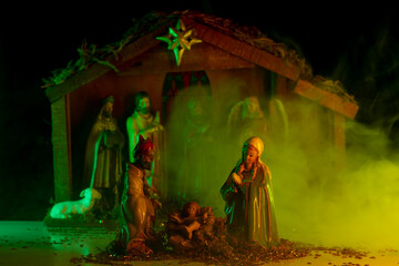 Christmas birth of Jesus. Birth of Jesus in Bethlehem. Biblical scene.
