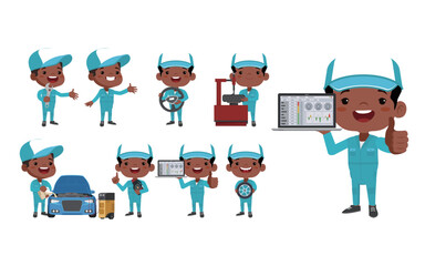 Set of technician with different poses