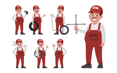 Set of technician with different poses