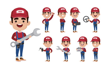Set of technician with different poses