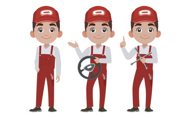 Set of technician with different poses