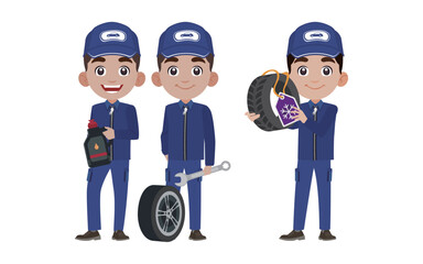 Set of technician with different poses