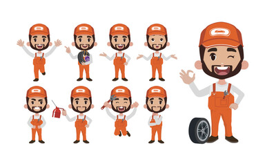 Set of technician with different poses