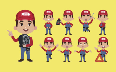 Set of technician with different poses