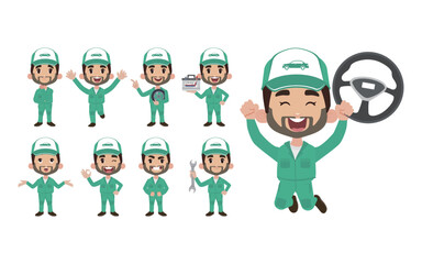 Set of technician with different poses