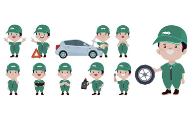 Set of technician with different poses