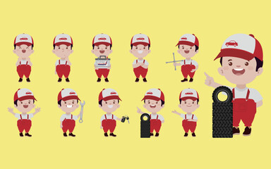 Set of technician with different poses