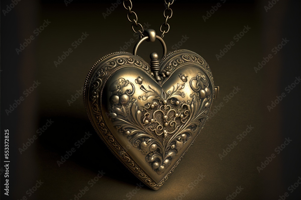 Poster a heart shaped locke with a chain hanging from it's side on a dark background with a light bulb in t