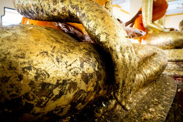 Buddha statues Phra Phutthasothon or Luang Pho Sothon, at Wat Sothonwararam Worawihan temple originally known as Wat Hong, by the Bang Pakong River. Chachoengsao Province, Thailand