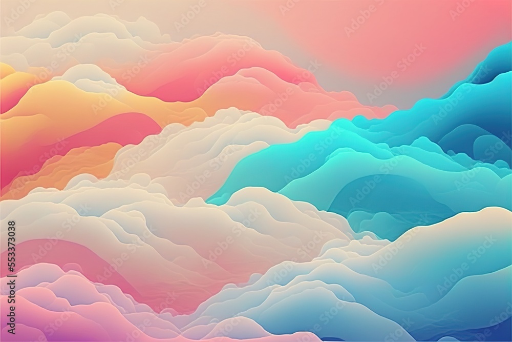 Poster a colorful background with a sky and clouds in the background and a sky with clouds in the backgroun