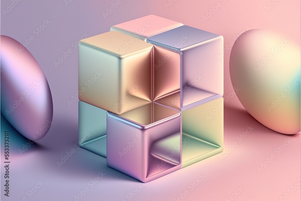 Aufkleber a 3d image of a cube and an egg on a pink background with a pink and blue background and a pink and 