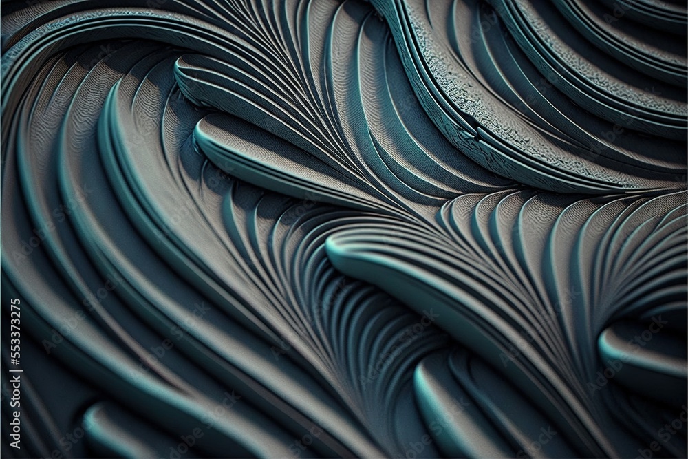Poster a close up of a pattern of wavy lines on a surface of blue and black color. generative ai