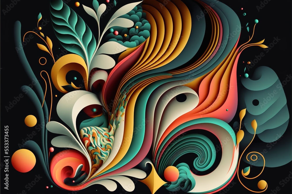 Poster a colorful abstract painting with a black background and a black background with a white border and 