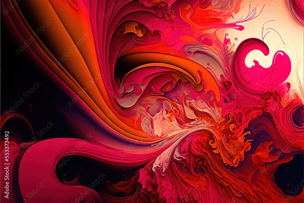 Poster a computer generated image of a colorful swirl design on a black background with a red and orange sw