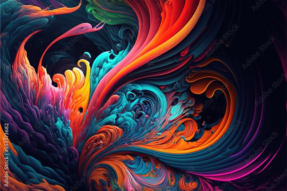 Poster a computer screen with a colorful design on it's side and a black background with a white border. ge