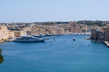 Fototapeta na wymiar View of Fort St. Angelo and the Grand Harbour from the Upper Barrakka Gardens - Valletta, Malta