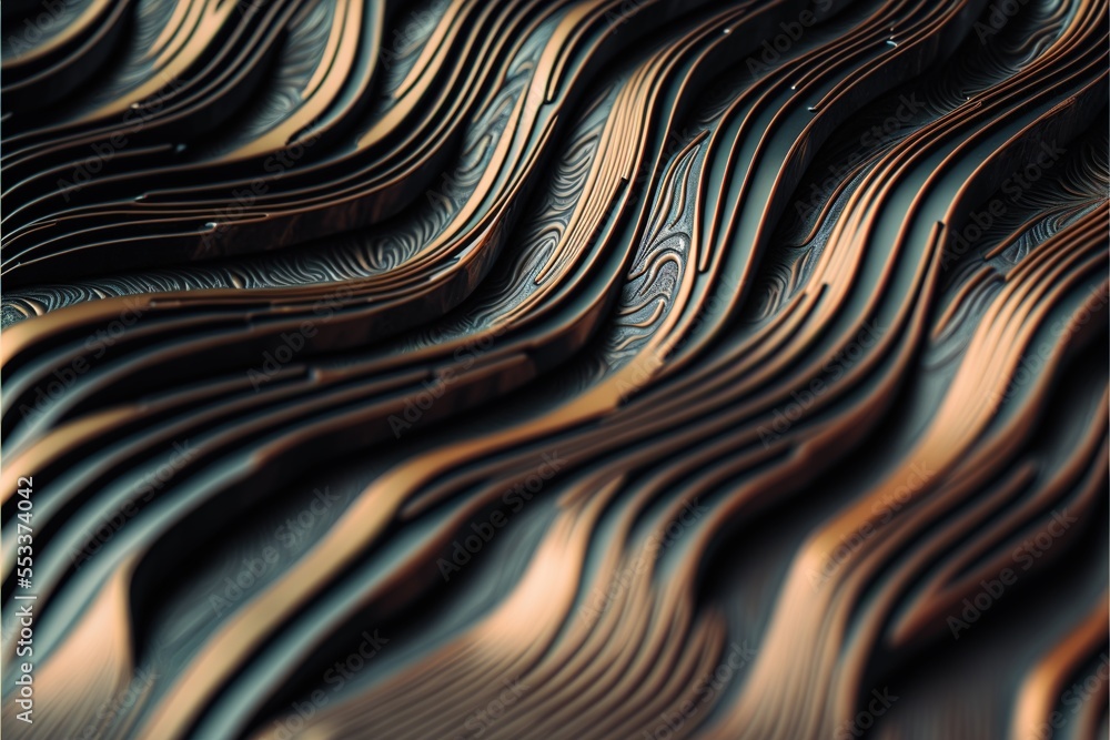 Poster a close up of a pattern of wood grained material with a black background and a brown tone to the top