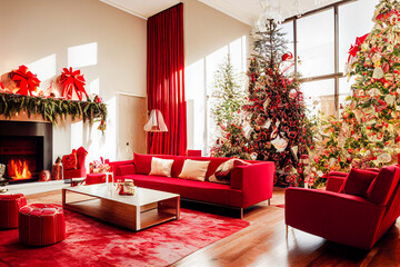 A living room with a chrismas tree