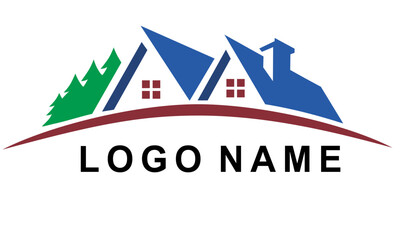 Obraz premium Real Estate logo, Builder logo, Construction logo Color blue design template vector illustration