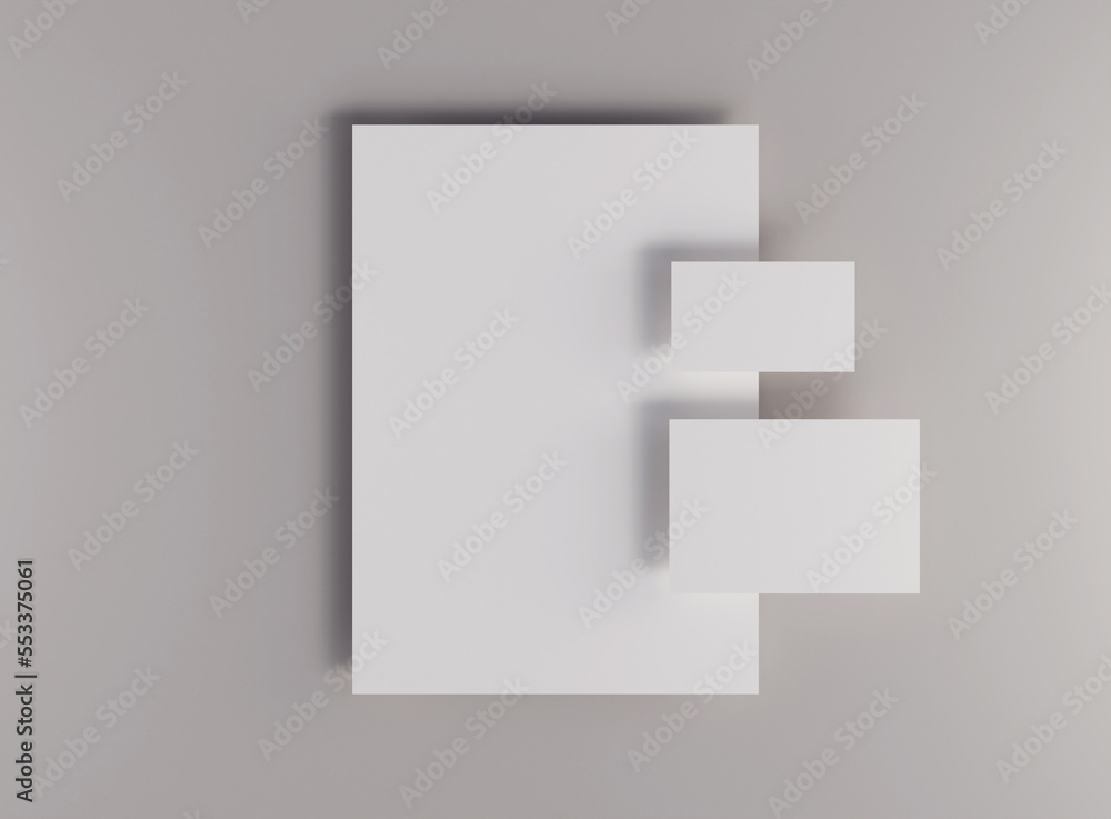 Poster 3d blank paper and business cards. mockup scene. template for branding identity. 3d rendering.