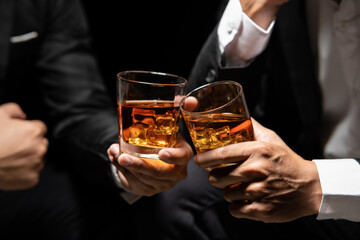 Celebrate whiskey a friendly party in restaurant.