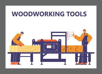 Woodworking tools sales banner or poster flat vector illustration isolated.